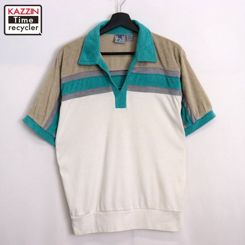 80s vintage スキッパー パイル 半袖ポロシャツ メンズ 表記Lサイズ 