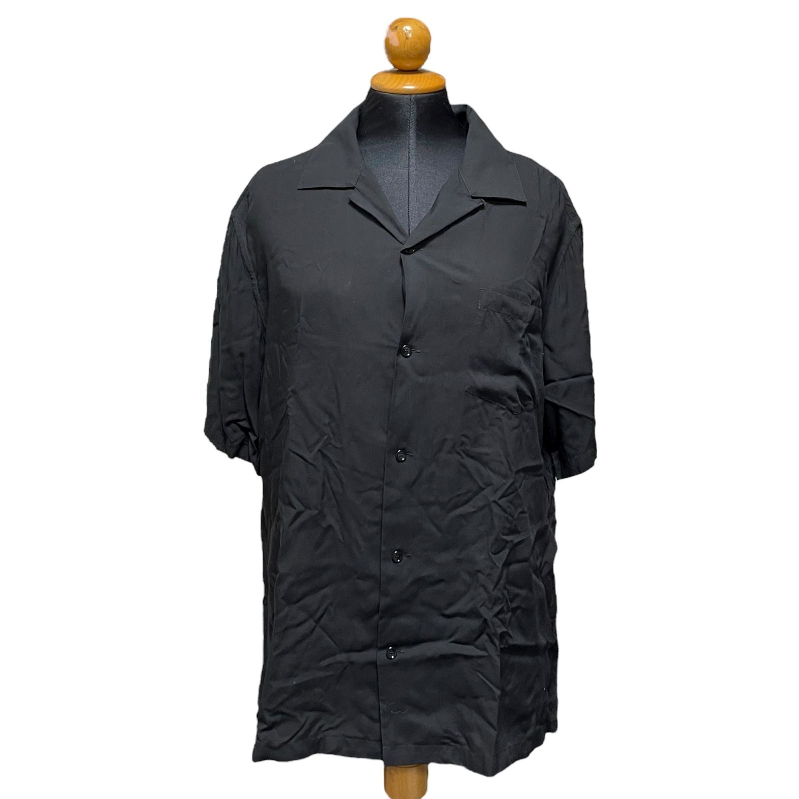 ◆ 品◆ CELINE セリーヌ 開襟シャツ オープン 背面ロゴ刺繍 ブラック サイズ37 レーヨン メンズ トップス V98593NM