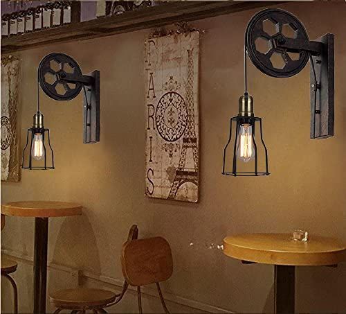 ランプ 壁 プーリー トイレ リビング レストラン通路パブカフェ レトロ アンティーク ビンテージ 部屋 ライト アメリカン雑貨 間接照明 おしゃれ ブラジャー スチームパンク ガレージ 滑車 工業系 燭台 ブラケットライト LEE KY