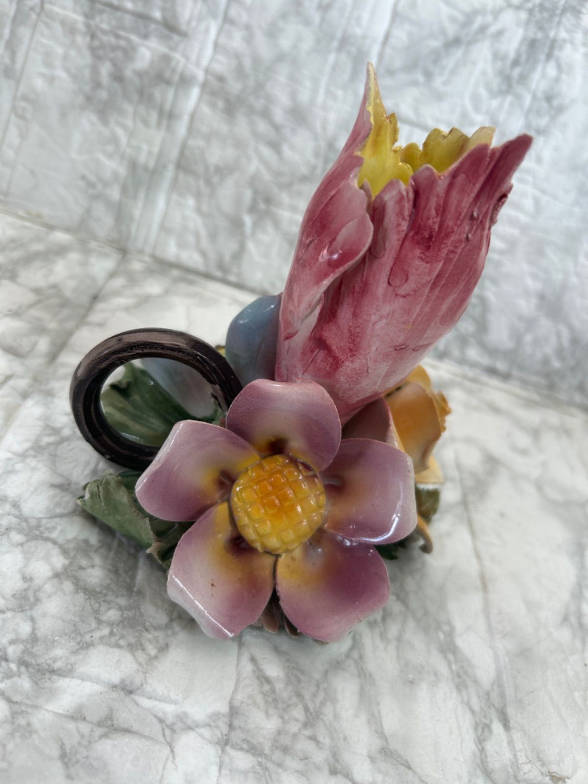 カポディモンテ 陶花 陶器イタリア製 置物 フラワー オブジェレトロ