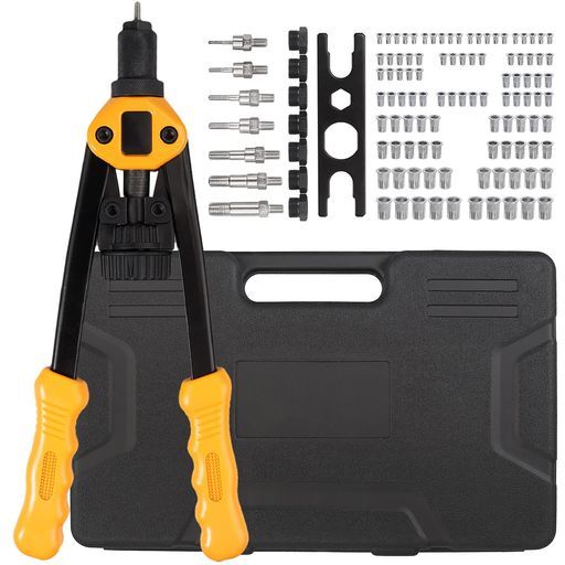 Justechハンドリベッターセットリベットツールブラインドリベットナットリベットガンリベット工具M3M4M5M6M8M10M12式シャフトなどに対応100pcsリベットナット付属 イエロー