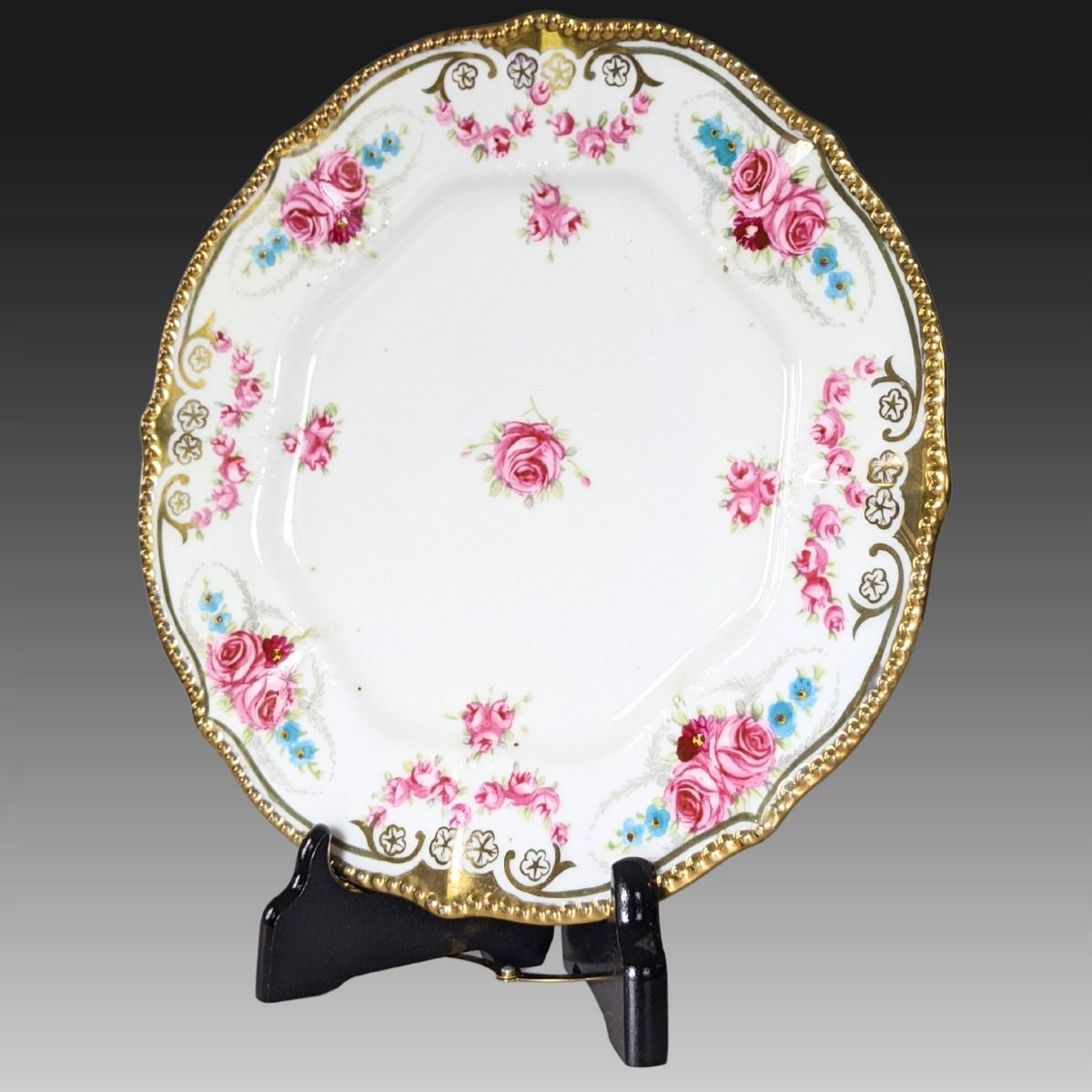 金点盛上げガーランド模様薔薇絵 キャビネットプレート