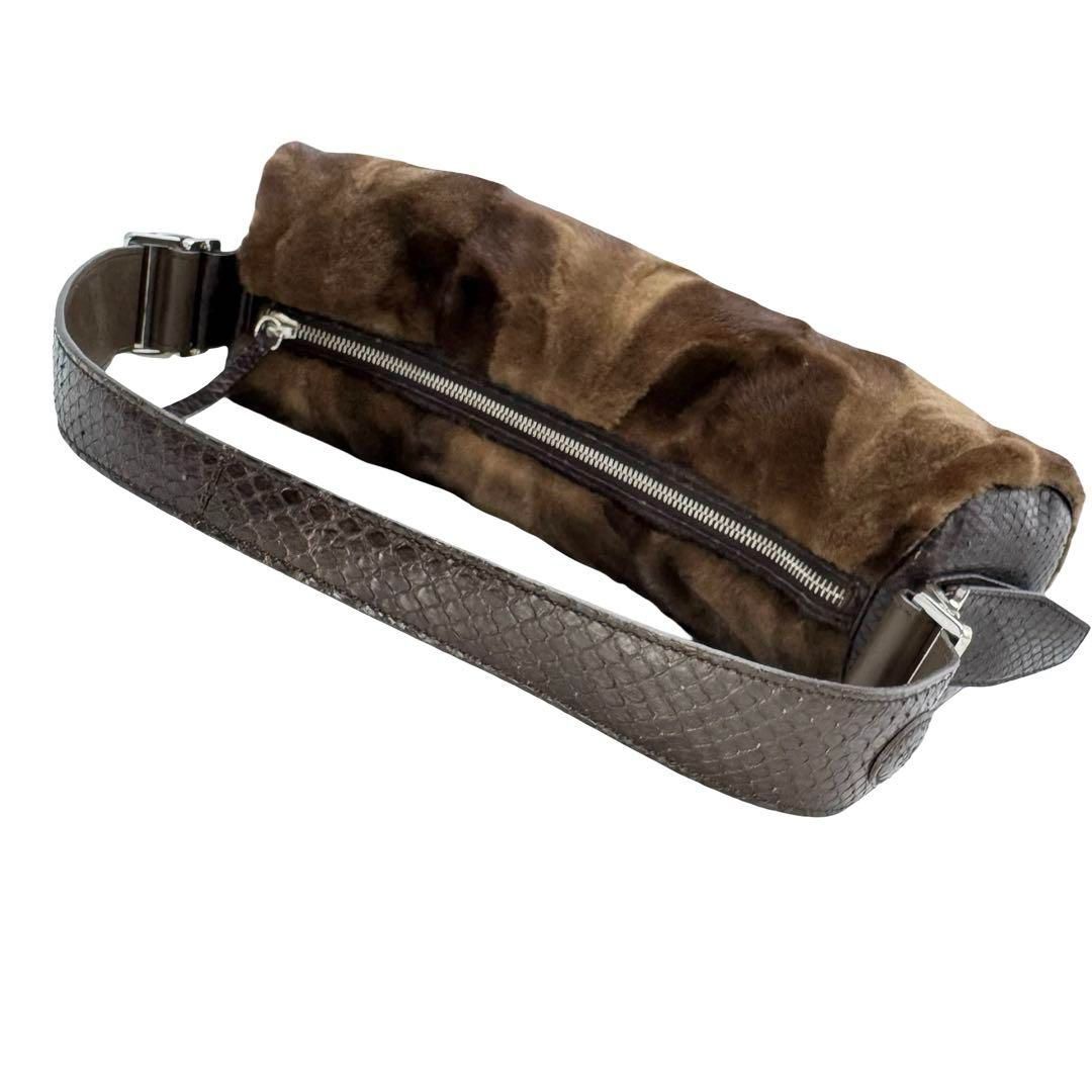 TOD'S トッズ ファー×パイソン型押 レザー ワンショルダーバッグ