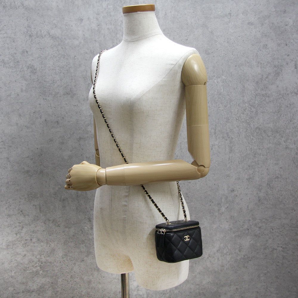 良品 CHANEL シャネル ミニ バニティバッグ マトラッセ チェーンバッグ ラムスキン AP2158 ブラック ゴールド金具 イタリア製 黒 ミニバッグ ポーチ レディース 良品 】CHANEL シャネル ミニ バニティバッグ マトラッセ チェーン