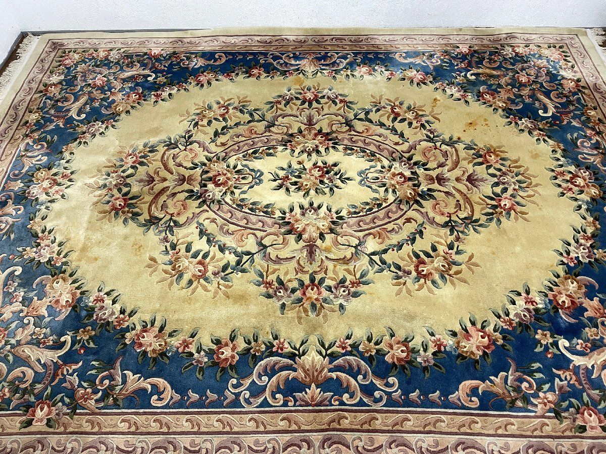 393 最高級手織り中国製ウール100% 緞通ラグ 約265cm × 263cm 大人気，新作