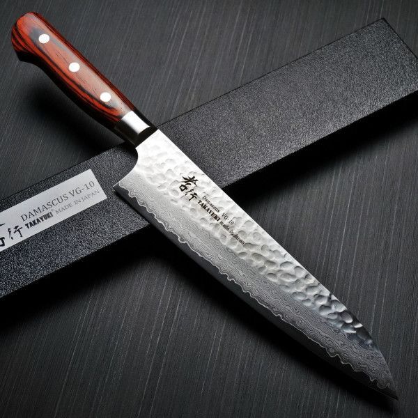 堺孝行 包丁 牛刀 210mm 33層ダマスカス V金10号 ステンレス コバルト合金 槌目 ギフトラッピング対応 7395