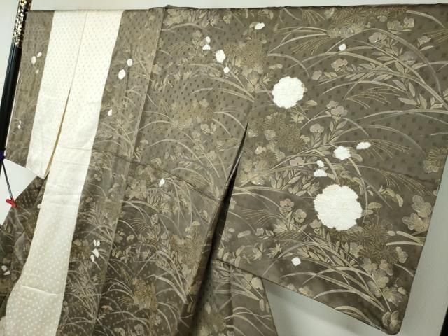 平和屋着物○訪問着 絞り 刺繍 雪輪草花文 正絹 逸品 未使用