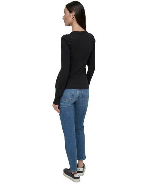 売れ筋商品|||ダナキャランニューヨーク カットソー トップス レディース Women's Gathered-Shoulder V-Neck Top EGGNOG/BLK 送料無料】 ダナキャランニューヨーク レディース シャツ