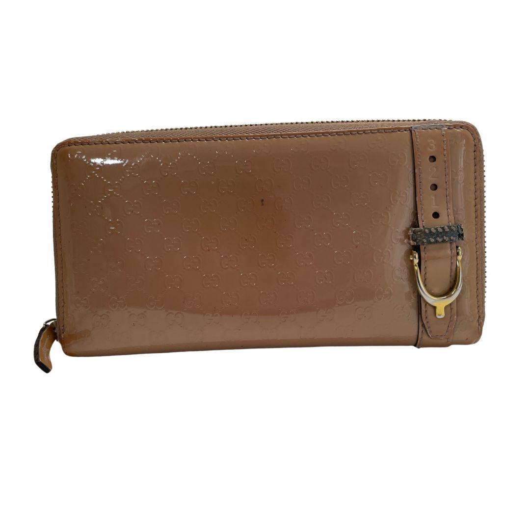 美品 GUCCI レザー エナメル 長財布 マイクロ GG ラウンドファスナー GUCCI - グッチ GUCCI 財布 レディース メンズ ブランド 長財布