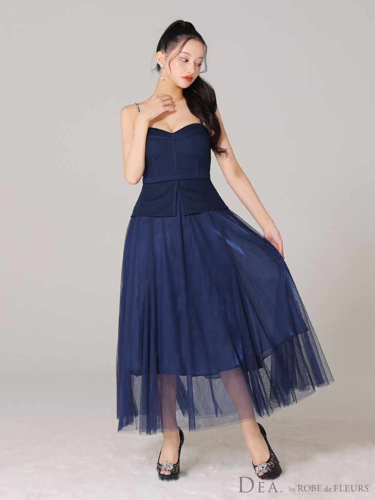 ROBE de FLEURS ♥ 完売中 キャバドレス ネイビー ネイビー[DE3534-NV