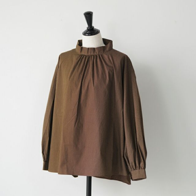 DIARIES (ダイアリーズ) | DOT GATHERED PULLOVER (brown) | トップス ブラウス ドット ブラウン ギャザー ハイネック プルオーバー DIARIES (ダイアリーズ) | DOT GATHERED PULLOVER (brown