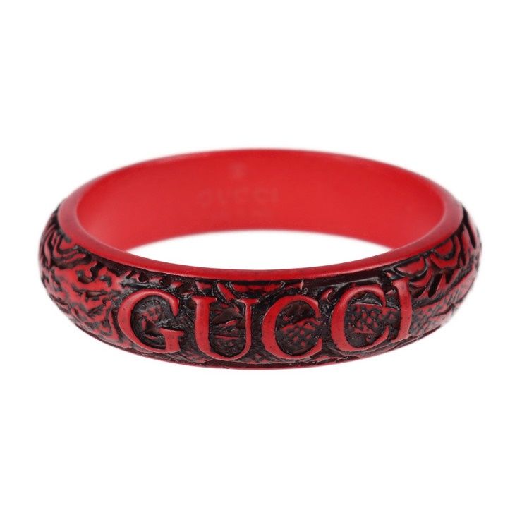 グッチ　ドラゴンバングル GUCCI グッチ バングル ウッド 赤系 ロゴ＆ドラゴン