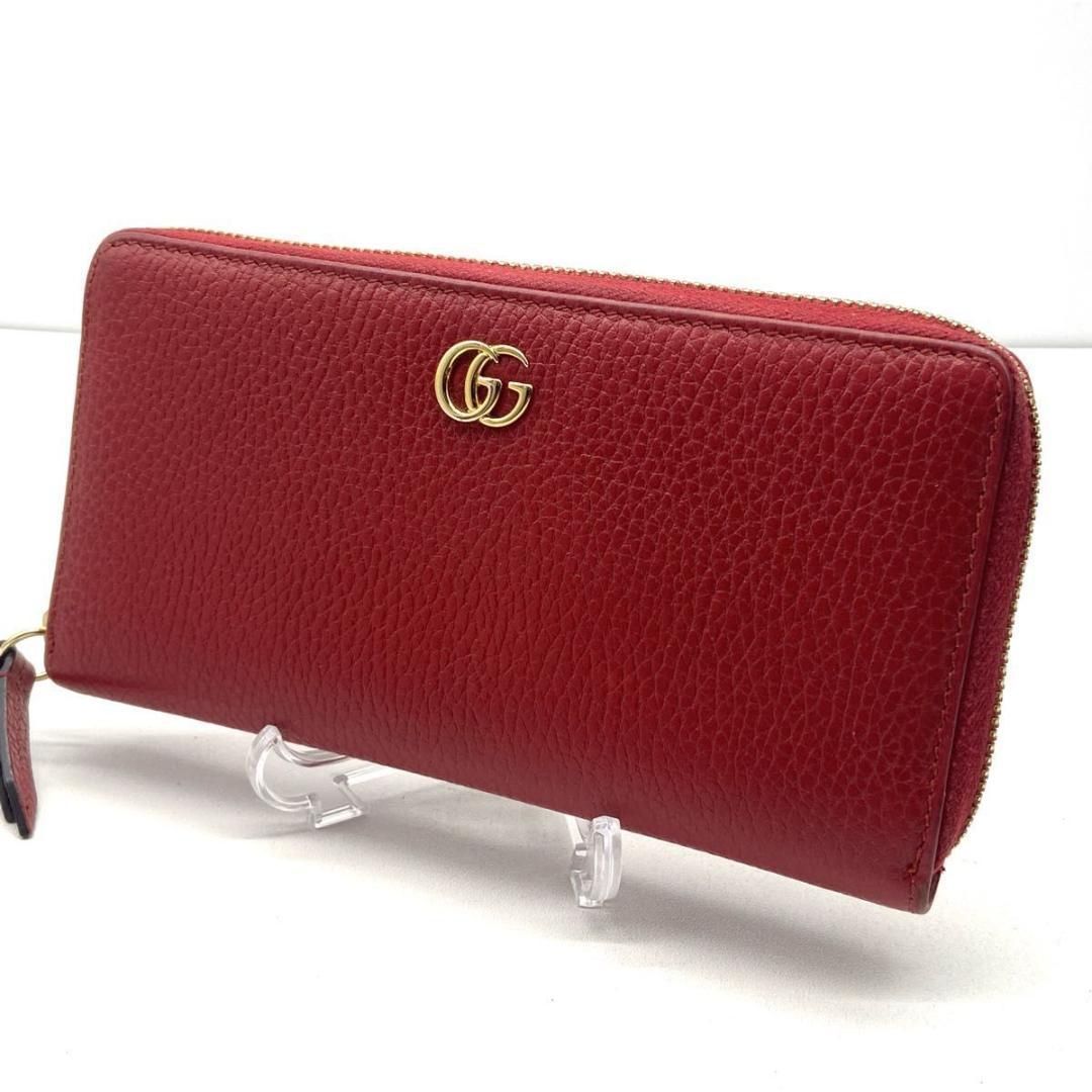 ✨極美品✨GUCCI 　マーモント　長財布　ラウンドファスナー　シボ革　レッド ✨極美品✨GUCCI マーモント 長財布 ラウンドファスナー シボ革