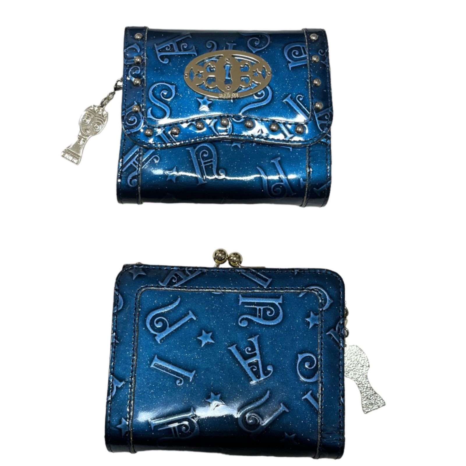 希少】ANNA SUI ハリー財布 二つ折り ガマ口 ラメ入り ブルー - メルカリ