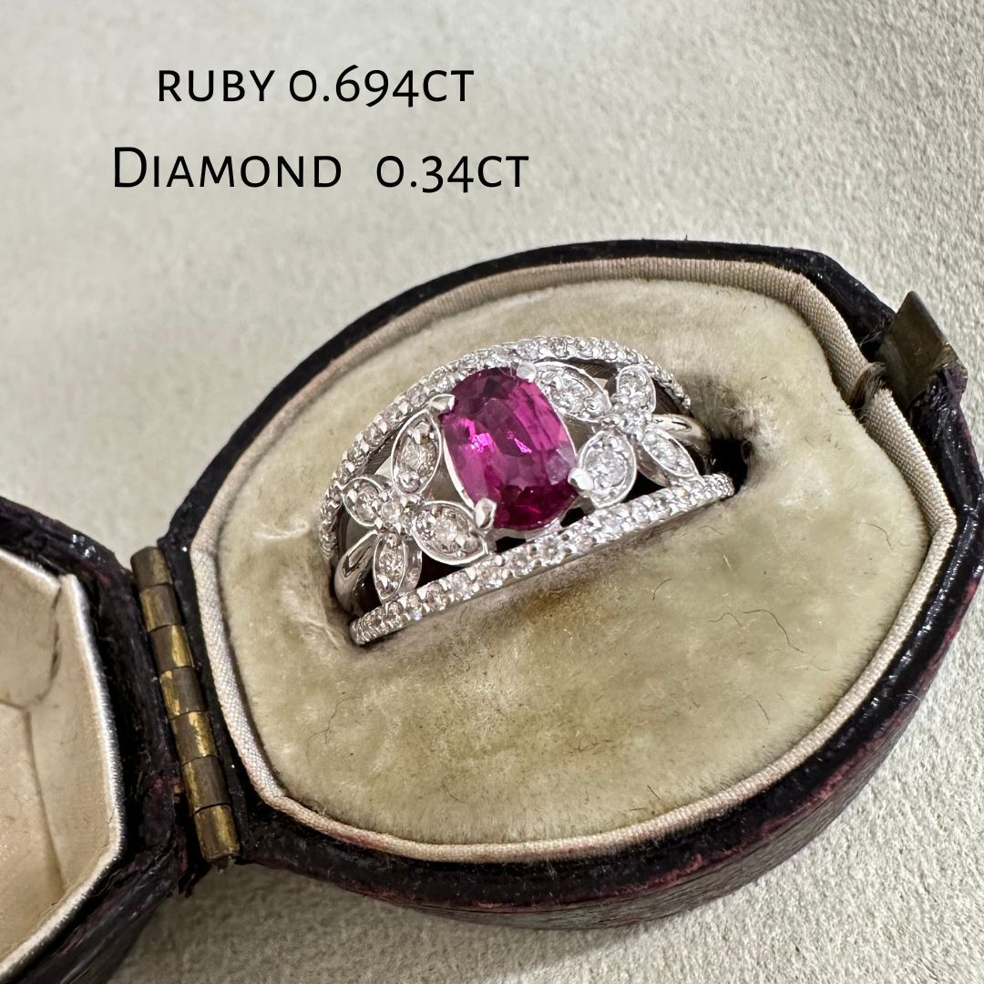 カボションルビー ダイヤモンド デザインリング k18WG