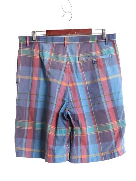 90s リネン ツータック オンブレ チェック ショーツ ハーフパンツ 90s
