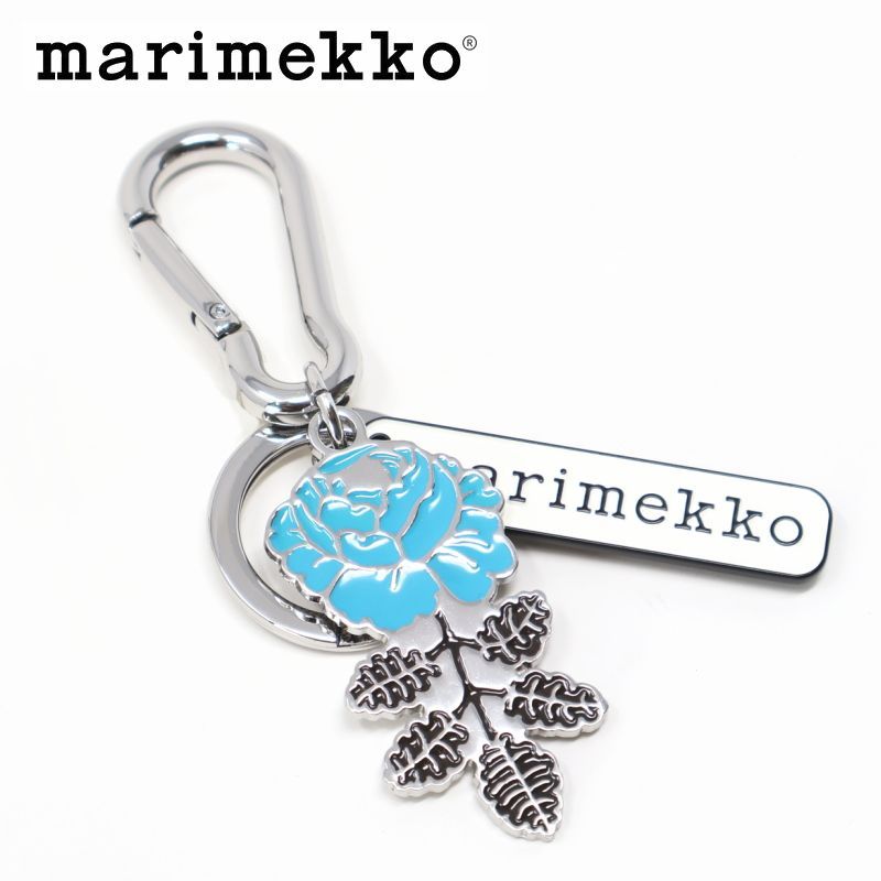 マリメッコ キーホルダー ヴィヒキルース ターコイズ × ブラック marimekko キーリング No.590 31 Puhallus Vihkiruusu プレゼント おしゃれ ギフト 結婚祝い 花柄 小物 雑貨 キーチェーン