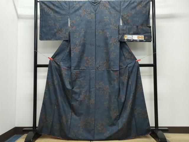 平和屋着物○本場大島紬 9マルキ 泥染め 草花文 証紙付き 正絹 逸品