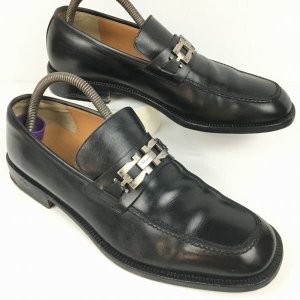 交換OK フェラガモ イタリア製 size9.5EE オールレザー ビットモカシン スリッポンシューズ ローファー 黒|BLACK メンズ〕|men s 菅NO.WZD-184<sale>
