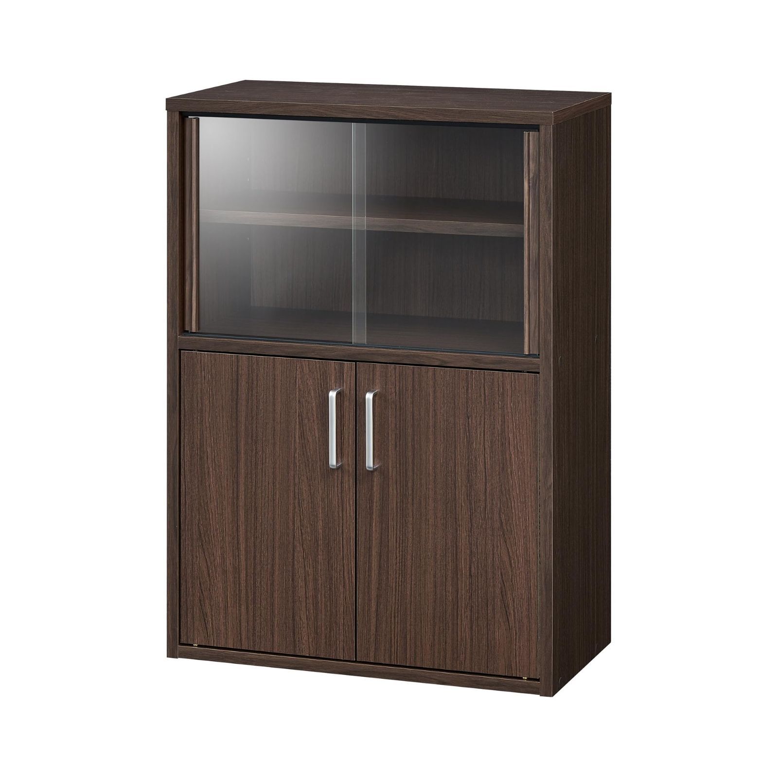 商品 ダークブラウン木目柄 ベーシックデザイン 一人暮らしの部屋にぴったりな幅約57cmのコンパクトサイズ 幅56.6×奥行29.5×高さ80cm 木製 FUL-8055DG カップボード DK 食器棚 フルニコ 白井産業 Shirai