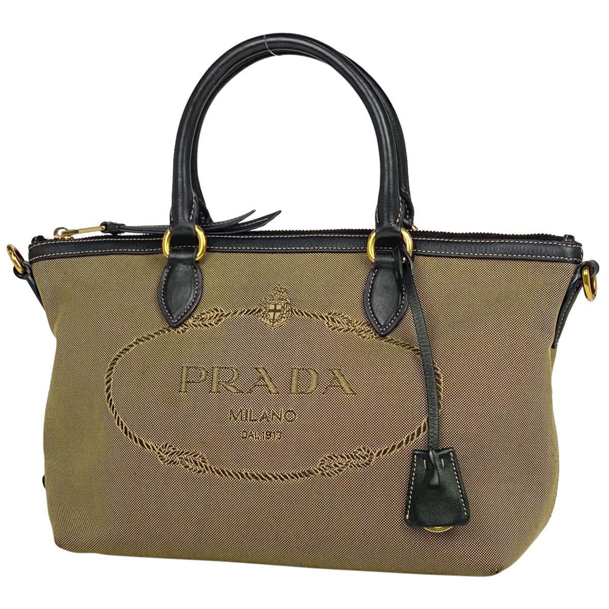 プラダ PRADA ロゴ ジャガード ハンドバッグ 2WAY ショルダーバッグ ...