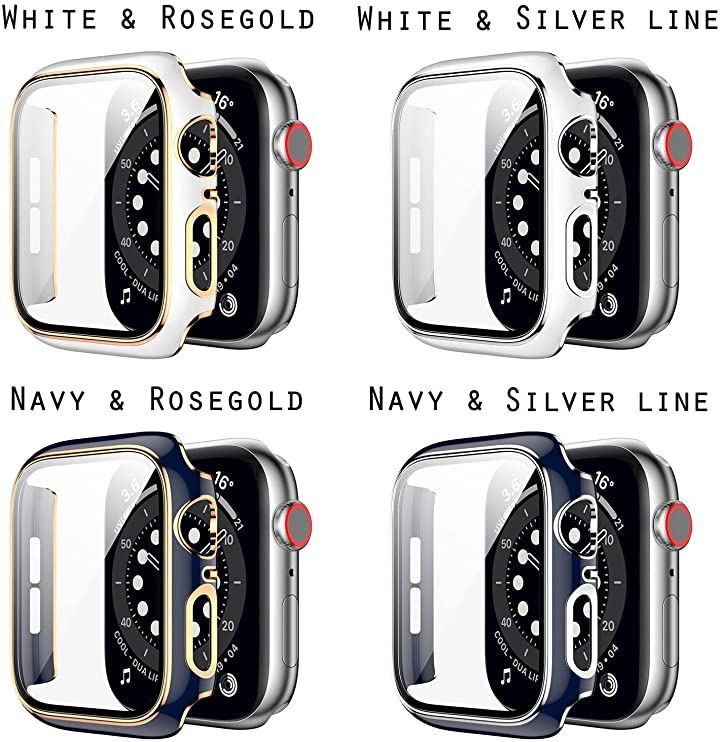 Pellforia アップルウォッチ カバー apple watch ケース 高級仕様 保護 ネイビー 紺 x ローズゴールド Serise 7( ネイビー+ローズゴールドライン,  41mm)