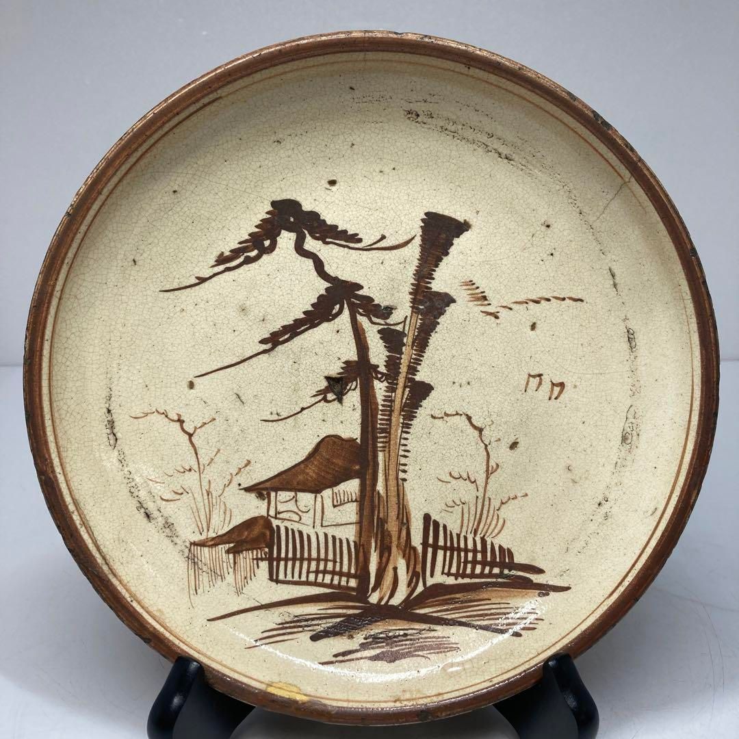 江戸初期 絵瀬戸大皿 直径24.8㎝ 東Y6-0115