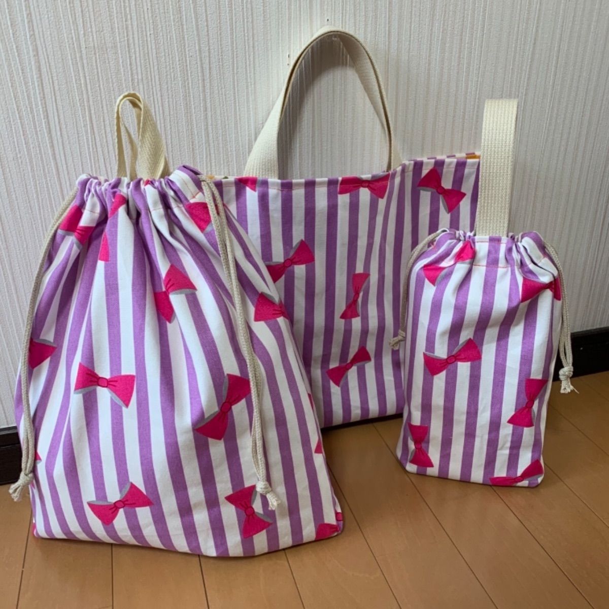 ハンドメイド☆レッスンバッグ 上履き入れ リボン - ベビー