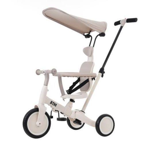 BTM子供用三輪車5in1自転車オリジナル押し棒付き安全バー付きキックボードカップホルダーベルバッグ付きサンシェード付き