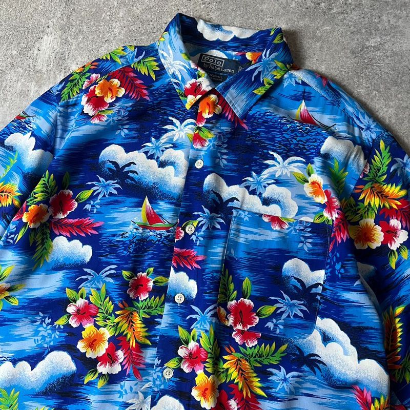 90s POLO ラルフローレン CALDWELL レーヨン 半袖 オープン