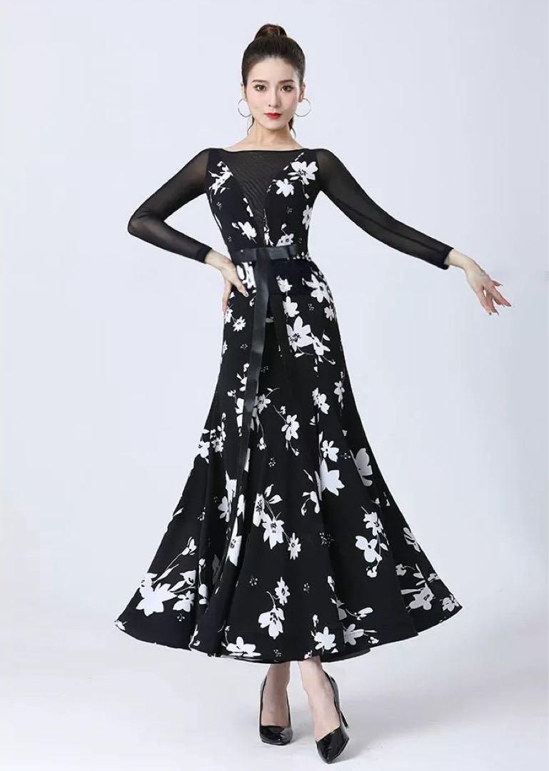 大人気❤️花柄ワンピース　スタンダード練習着　ダンスパーティーやデモ、発表会に 大人気✨花柄スタンダードワンピース 練習着 デモダンスパーティに