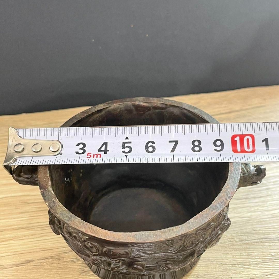 香炉 双獣耳浮彫盤竜薫香炉 香具 仏堂香炉 工芸品 銅製品 置物