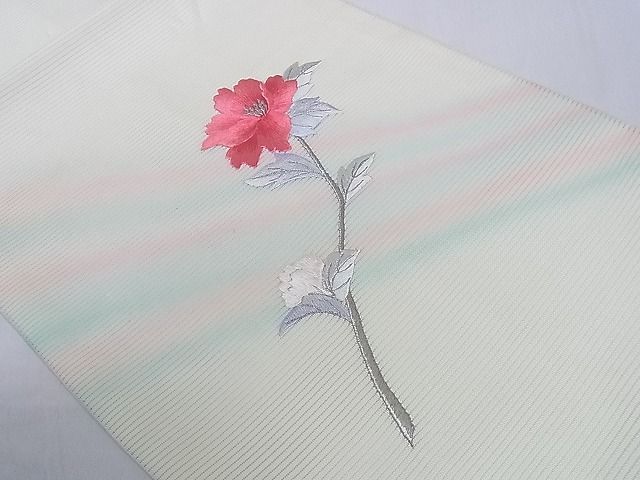 平和屋2□塩瀬 九寸名古屋帯 刺繍 花丸文 黒地 金彩 逸品 kh654 - 帯