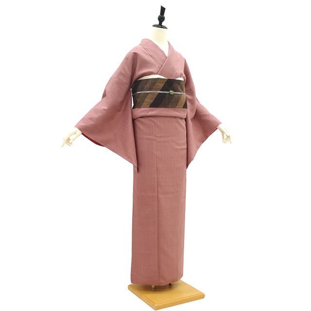 新古品】 本場結城紬 着物 未使用 正絹 高機 濃退紅色 モーヴピンク  