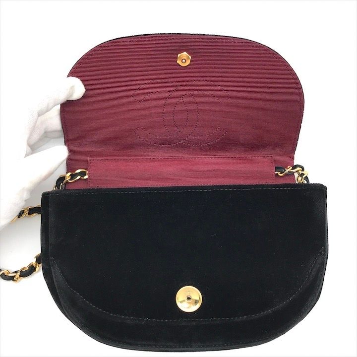 良品 CHANEL シャネル ココマーク ハーフムーン ベロア ヴィンテージ チェーン ショルダー バッグ ブラック a3749 良品 CHANEL シャネル ココマーク ハーフムーン ベロア ヴィンテージ