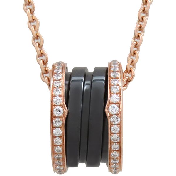 ブルガリ BVLGARI ネックレス ビーゼロワン ダイヤ K18PG セラミック ダイヤモンド ピンクゴールドXブラック B-zero1 ペンダント 18K 750PG 黒