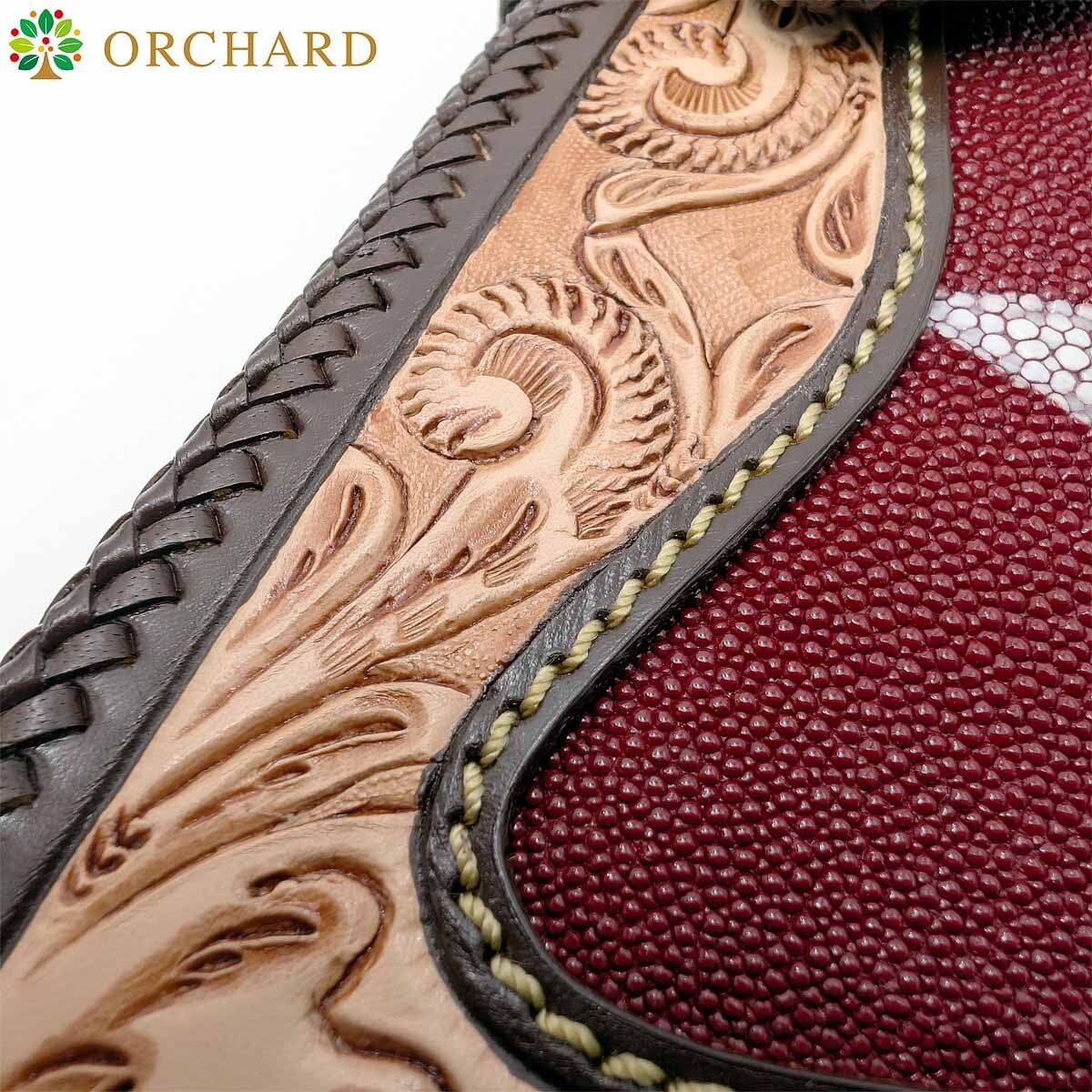 バイカーズウォレット フラワーカービング カウレザー ラウンド