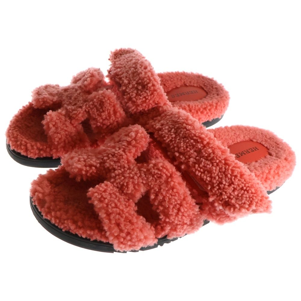 HERMES エルメス シプレ ムートン ボアフラットサンダル オレンジ