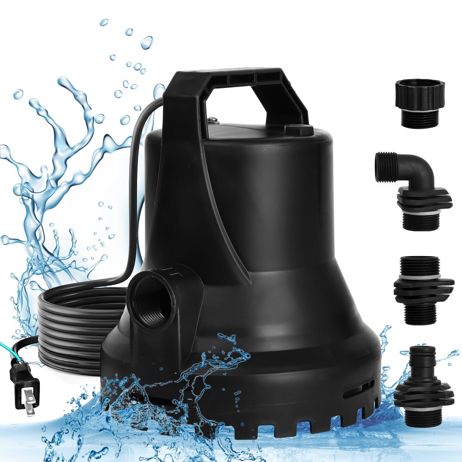 HOCANFLO 水中ポンプ 排水ポンプ 400W 底部入水式 最大吐出量8000L/H 最大揚程10M 自動運転停止 最低排水水位3mm 災害対策 低騒音 プール 風呂浴槽 水槽 池 水産養殖場 水耕栽培適用 日本語取扱説明