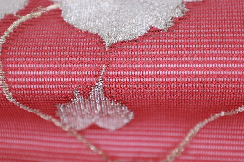 未使用近い 美品 正絹 名古屋帯 羅 麻混　夏帯 未使用 夏名古屋帯 羅 あずき系 夏物最終売り尽くしセール