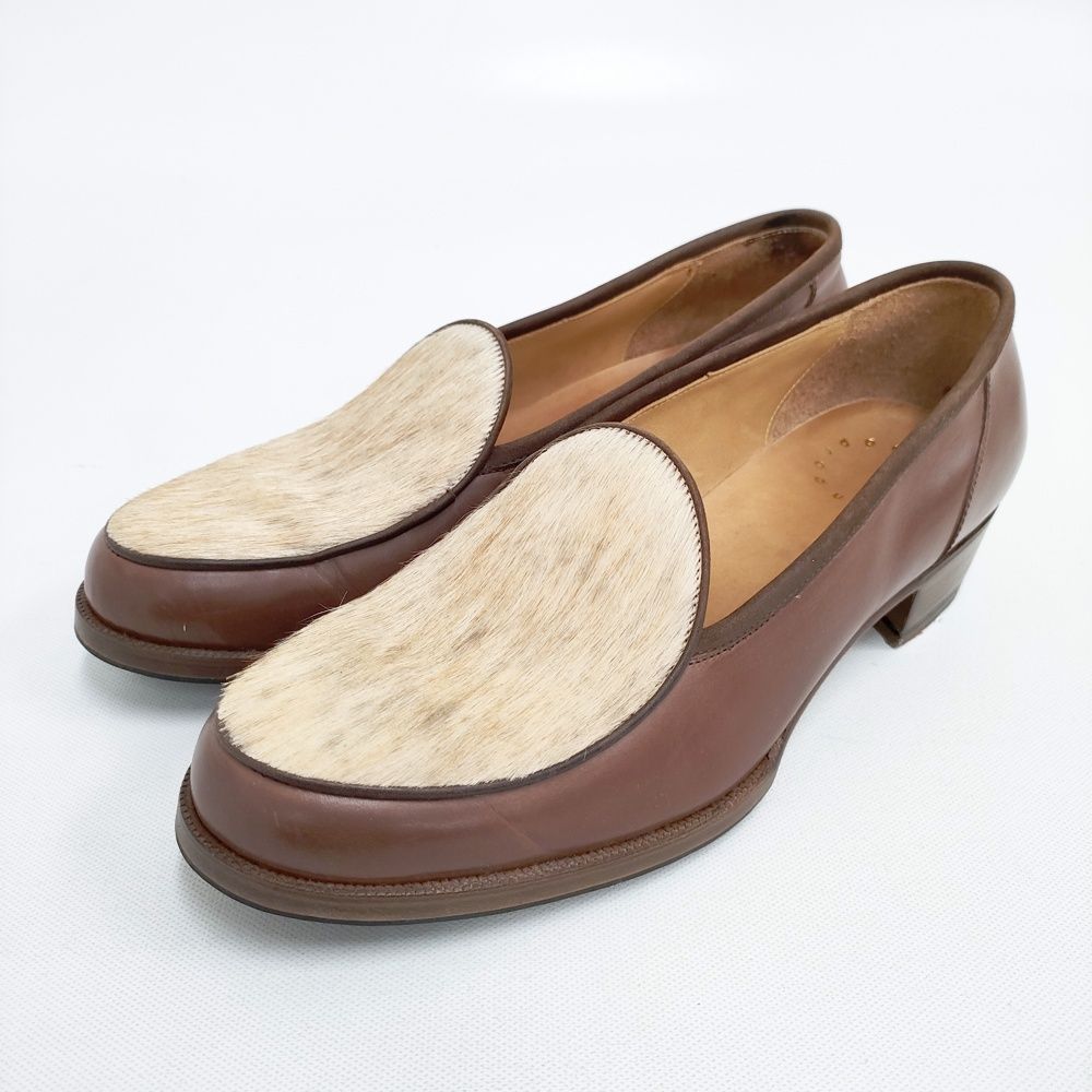 Post Production ポストプロダクション Re-Lux Baby Calf×Cow fur サイズ4 ローファー ブラウン レディース 5-0603G◎