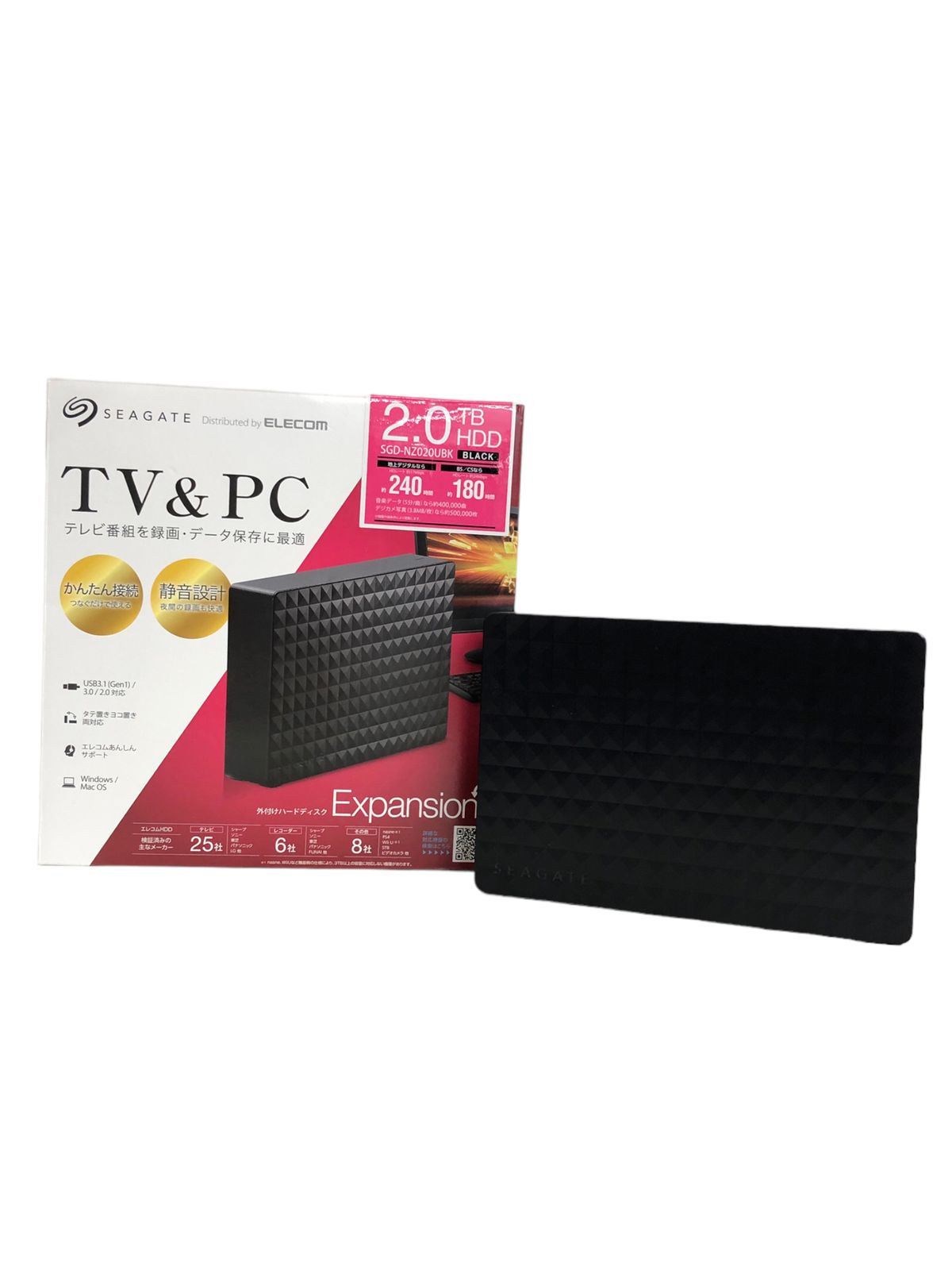 ELECOM (エレコム) SEAGATE テレビ録画 2.0TB HDD SGD-NZ020UBK ブラック 家電/004