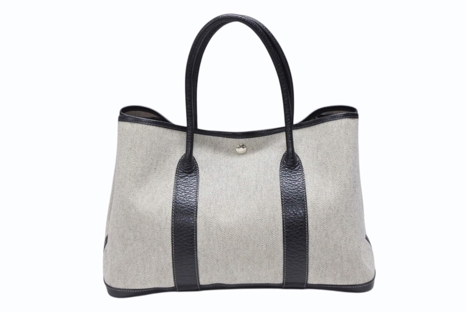 HERMES エルメス ガーデンパーティPM ハンドバッグ トートバッグ □G刻印 トワルアッシュ ナチュラル ブラック 4b007889