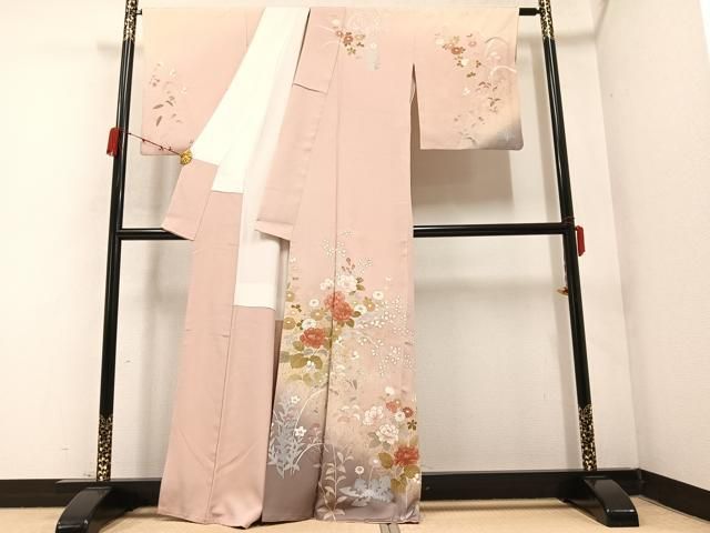 平和屋着物●訪問着　友禅　草花文　金彩　阪急百貨店扱い　正絹　逸品　AABH6917ph 平和屋着物○訪問着 友禅 作家物 枝花文 暈し染め 金彩 正絹 逸品