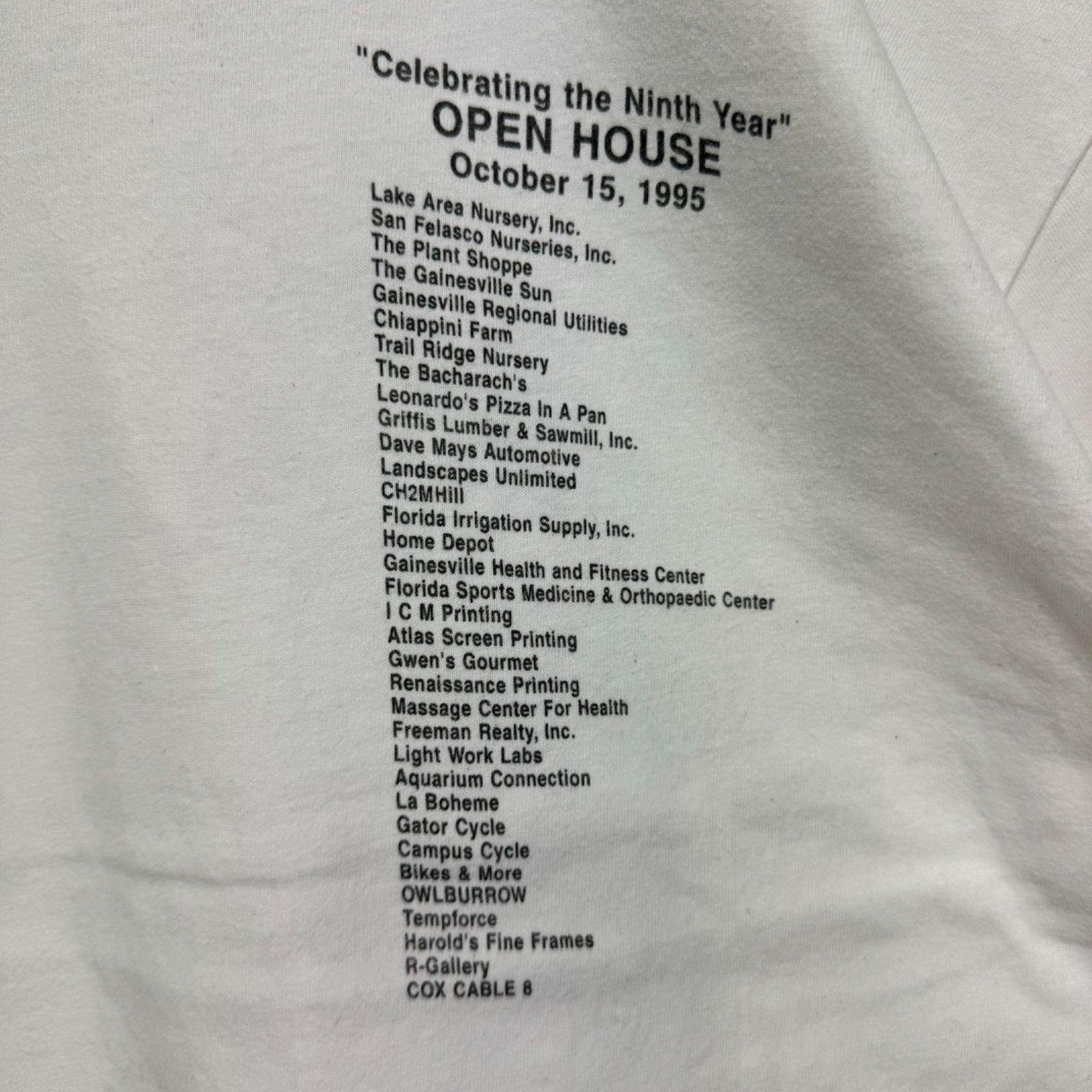 90s vintage USA製 1995 Clelebrating the Ninth Year OPEN HOUSE Kanapaha Botanical Gardens Tシャツ アートT デザインT シングルステッチ ヴィンテージ 古着