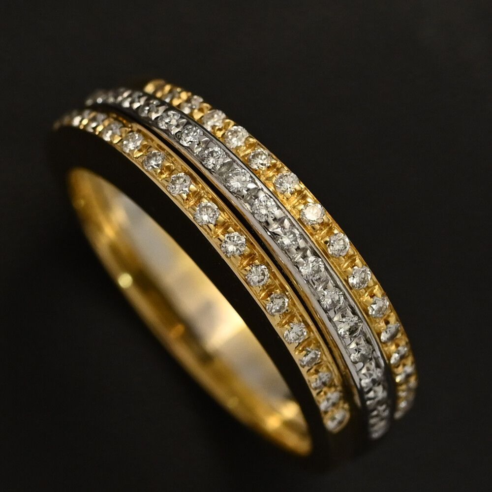 0.37ct Ponte Vecchio ポンテヴェキオ 3連セッティング･ダイヤモンドリング･指輪 K18Y W 750 2 -13.0g 15号 55 ♀ S レディース 589679