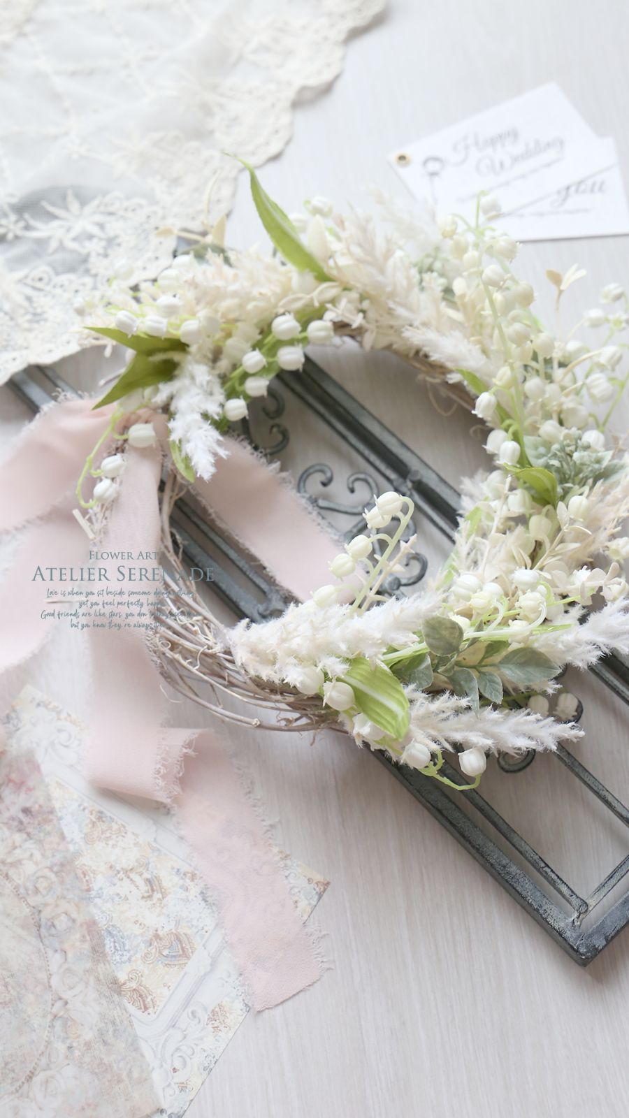 幸せの花言葉 すずらんの可憐リース -Leaf Green セール & Chiffon