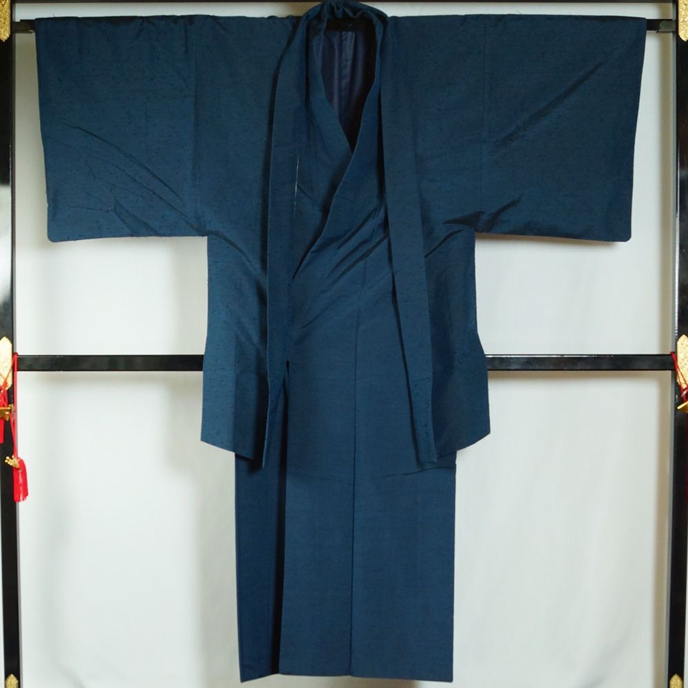 男着物 紬 アンサンブル 着物・羽織・角帯 セット ひげ紬 濃紺色系 