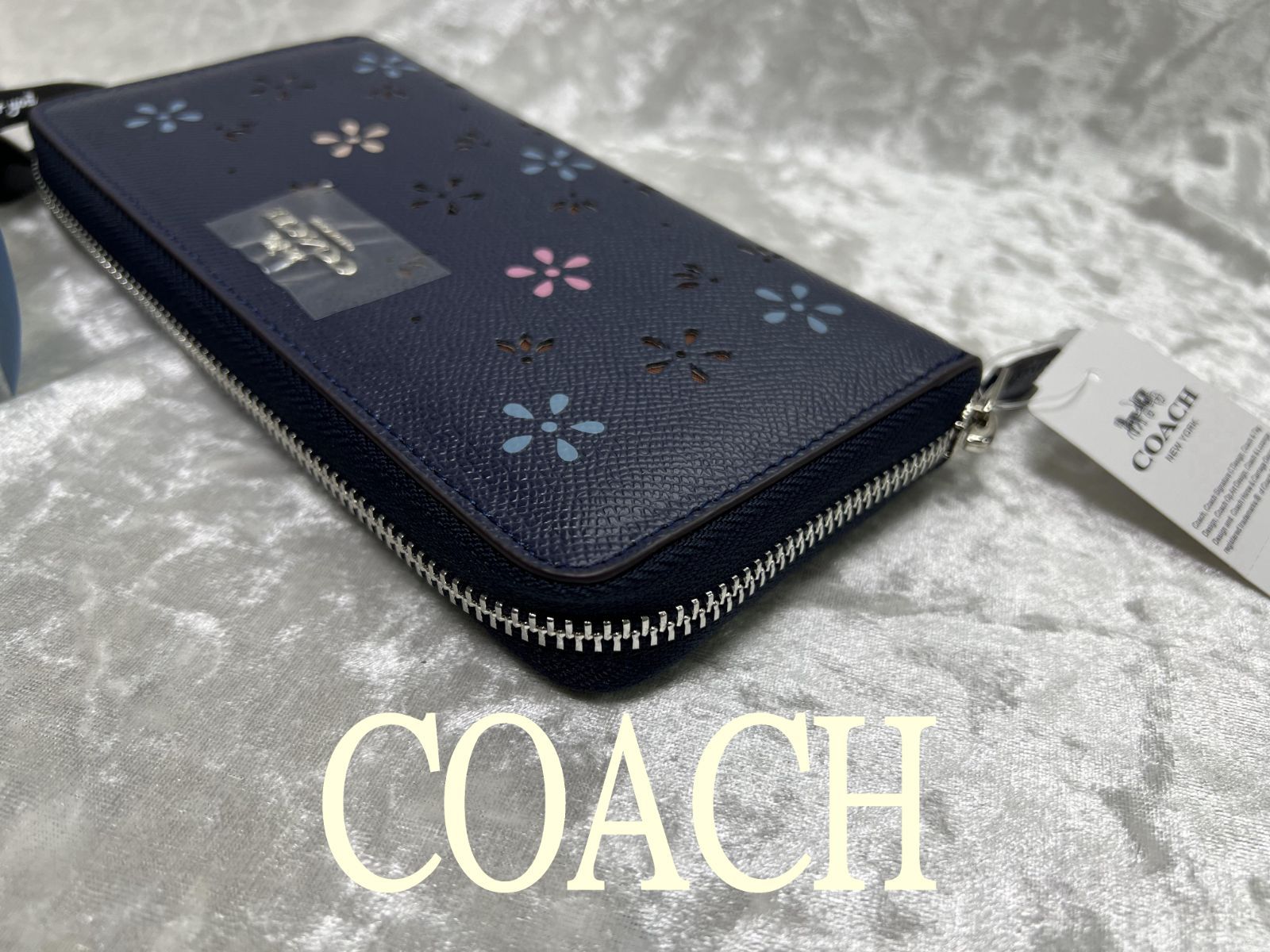 COACH 財布 コーチ 長財布 シグネチャー 花柄 パンチングネイビー系 