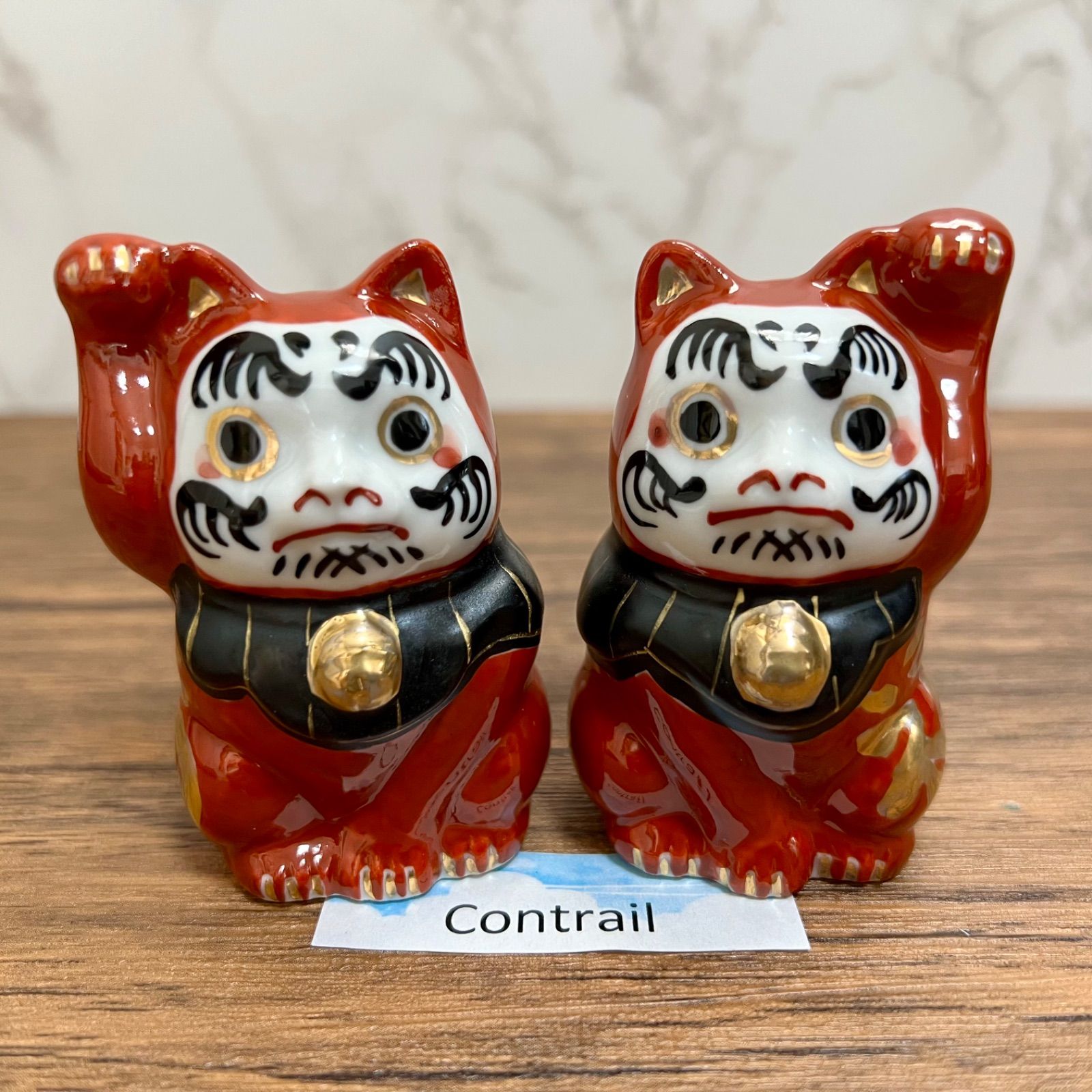 九谷焼 招きだるま猫 ペア 金運招福 千客万来 Kutani Ware Lucky Lucky Cat Daruma Pair